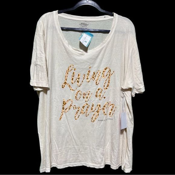 NWT Simply Southern "Living on a Prayer" Oversized Graphic Tee Vanilla Acid OSFA - Picture 1 of 4